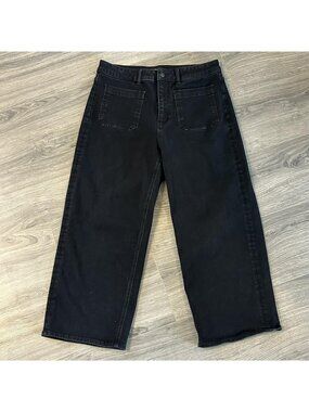 Quince Jeans Womens 31 Black Stretch High Rise Patch Pocket Wide Leg Cropped